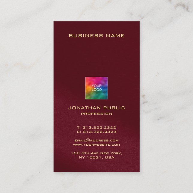 Your Custom Text Here Burgundy Template Vertical Business Card (Front)