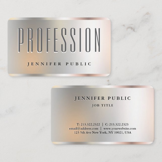 Your Custom Text Here Elegant Faux Silver Template Business Card (Front/Back)