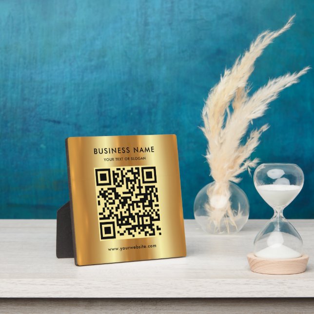 Your Custom Text Logo QR Code Faux Gold Glamour Plaque (Insitu)