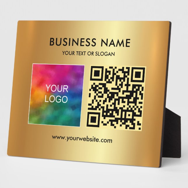 Your Custom Text Logo QR Code Glamourous Faux Gold Plaque (Side)