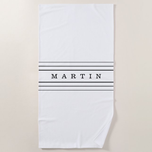 Your Custom Text & Modern Stripes | Black & White Beach Towel (Front)