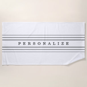 Your Custom Text & Modern Stripes   Black & White Beach Towel