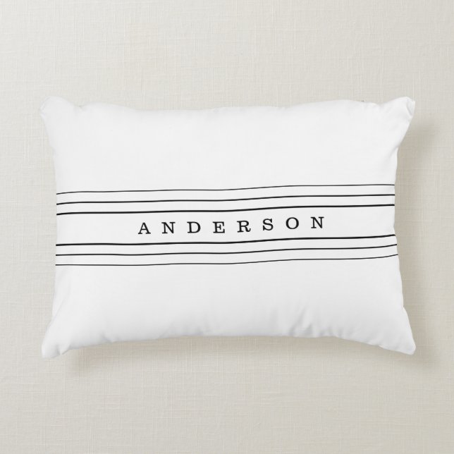 Your Custom Text & Modern Stripes | Black & White Decorative Cushion (Front)
