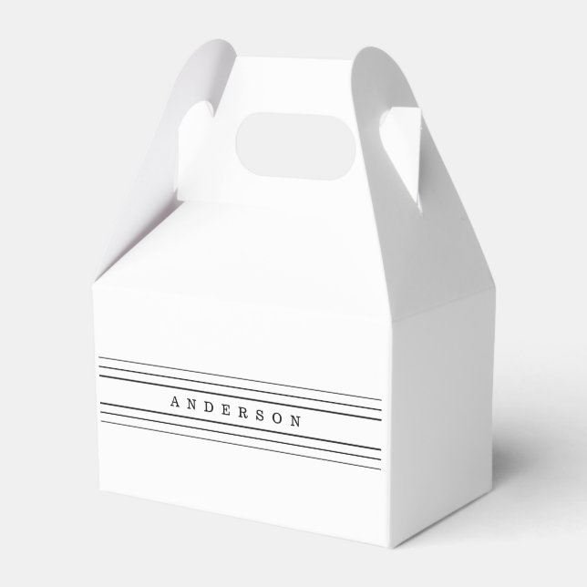 Your Custom Text & Modern Stripes | Black & White Favour Box (Front Side)