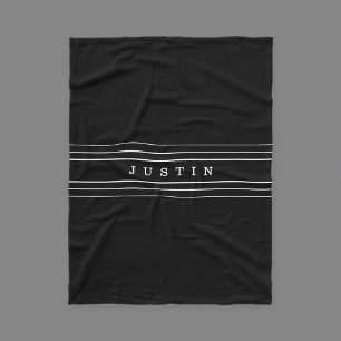 Your Custom Text & Modern Stripes   Black & White Fleece Blanket