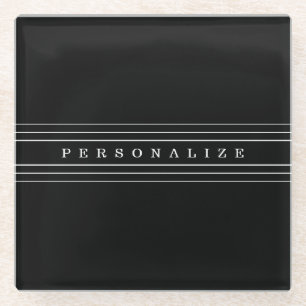 Your Custom Text & Modern Stripes   Black & White Glass Coaster