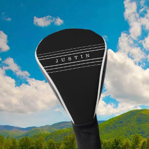 Your Custom Text & Modern Stripes   Black & White Golf Head Cover