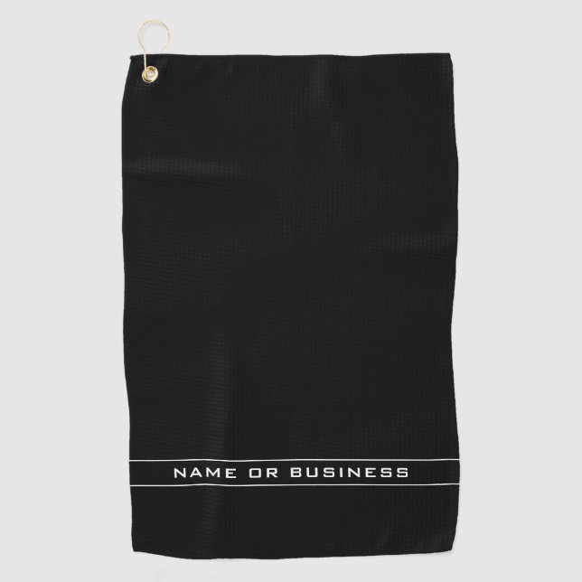 Your Custom Text & Modern Stripes | Black & White Golf Towel (Front)
