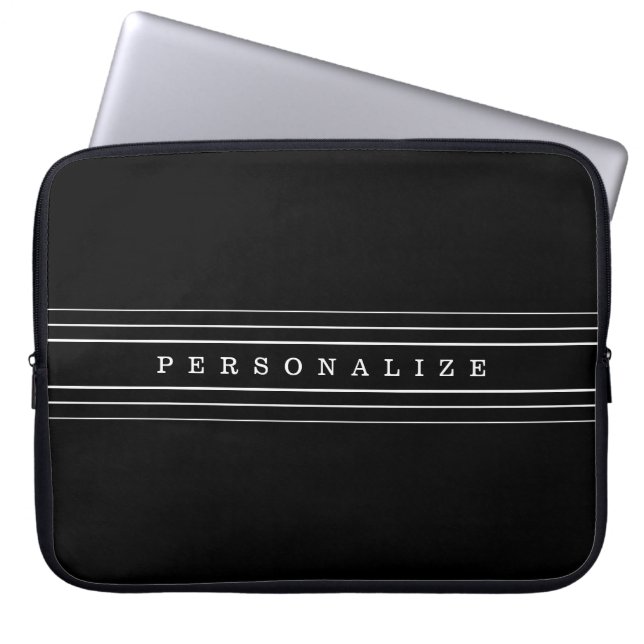 Your Custom Text & Modern Stripes | Black & White Laptop Sleeve (Front)