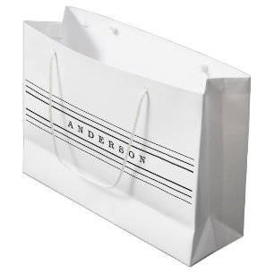 Your Custom Text & Modern Stripes   Black & White Large Gift Bag