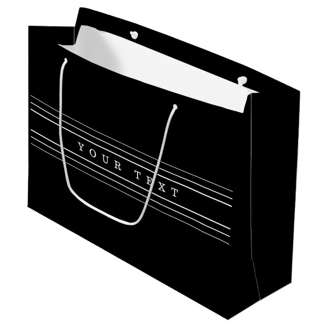 Your Custom Text & Modern Stripes | Black & White Large Gift Bag (Front Angled)