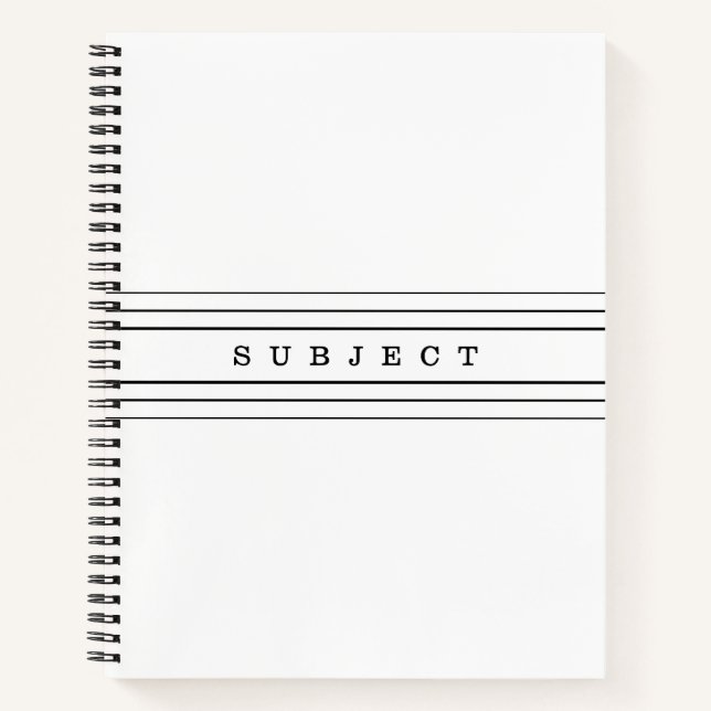 Your Custom Text & Modern Stripes | Black & White Notebook (Front)