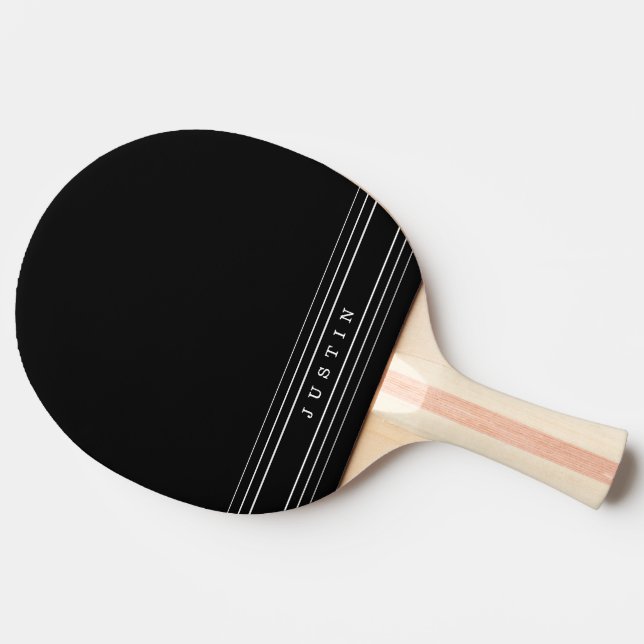 Your Custom Text & Modern Stripes | Black & White Ping Pong Paddle (Side)