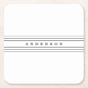 Your Custom Text & Modern Stripes   Black & White Square Paper Coaster