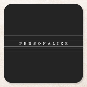 Your Custom Text & Modern Stripes   Black & White Square Paper Coaster