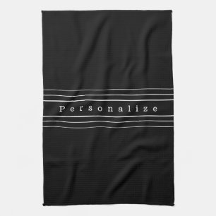 Your Custom Text & Modern Stripes Black & White Tea Towel