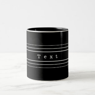 Your Custom Text & Modern Stripes   Black & White Two-Tone Coffee Mug