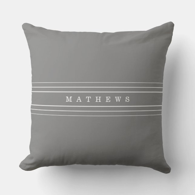 Your Custom Text & Modern Stripes | Grey & White Cushion (Front)