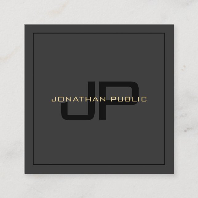 Your Custom Text Monogram Elegant Black & Gold Square Business Card (Front)
