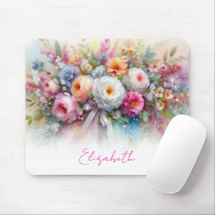 Your Custom Text Name Elegant Aquarell Flowers Art Mouse Pad