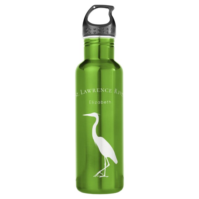 your custom text name Great Blue Heron silhouette 710 Ml Water Bottle (Front)