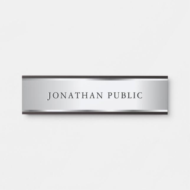 Your Custom Text Name Template Black & Silver Door Sign (Front)