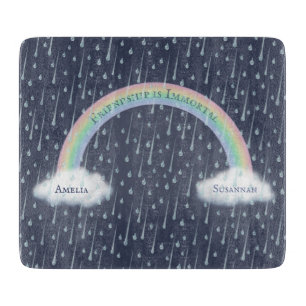 Your Custom Text on a Rainbow Arch & Clouds Cutting Board