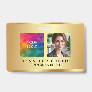 Your Custom Text Photo Company Logo Name Gold ID Badge