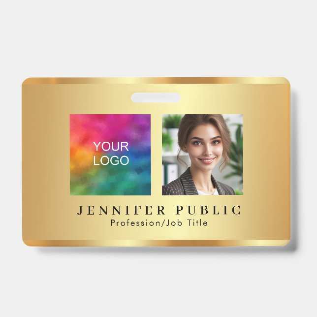 Your Custom Text Photo Company Logo Name Gold ID Badge (Front)