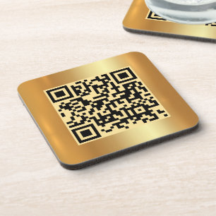Your Custom Text QR Code Gold Logo Square Template Coaster