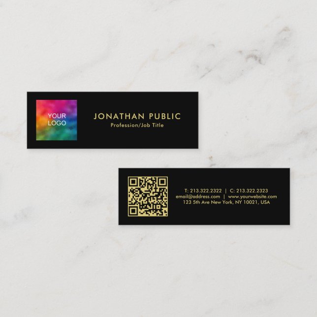 Your Custom Text QR Code Logo Name Black Gold Mini Calling Card (Front/Back)
