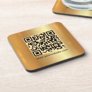 Your Custom Text QR Code Template Gold Square Coaster