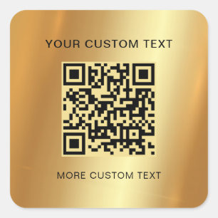 Your Custom Text Scannable QR Code Glamour Gold Square Sticker