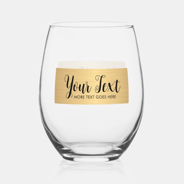 Your Custom Text Script Template Elegant Gold Stemless Wine Glass (Front)