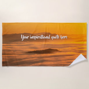 Your custom text sunrise above foggy landscape beach towel