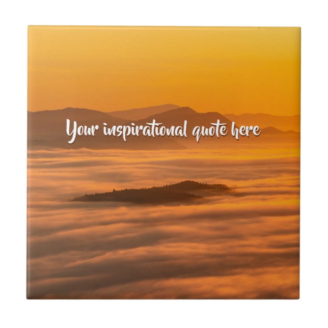 Your custom text sunrise above foggy landscape ceramic tile (Front)
