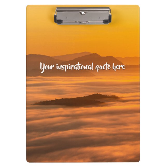 Your custom text sunrise above foggy landscape clipboard (Front)