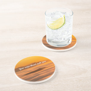 Your custom text sunrise above foggy landscape coaster