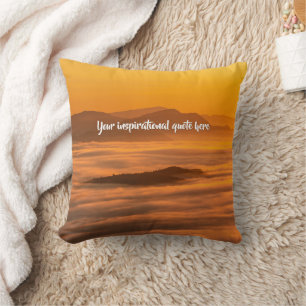 Your custom text sunrise above foggy landscape cushion