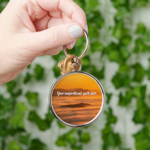 Your custom text sunrise above foggy landscape key ring