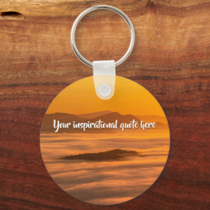 Your custom text sunrise above foggy landscape key ring