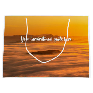Your custom text sunrise above foggy landscape large gift bag
