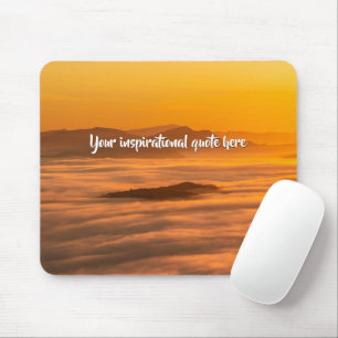 Your custom text sunrise above foggy landscape mouse pad