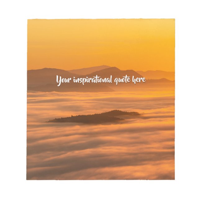 Your custom text sunrise above foggy landscape notepad (Front)