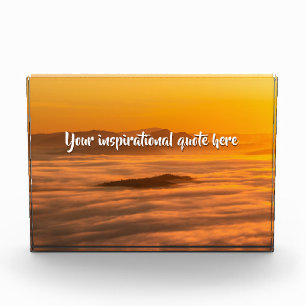 Your custom text sunrise above foggy landscape photo block