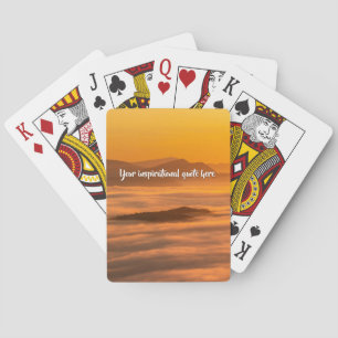 Your custom text sunrise above foggy landscape playing cards