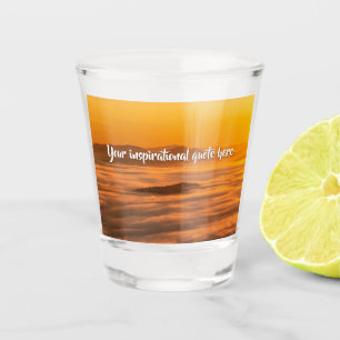 Your custom text sunrise above foggy landscape shot glass