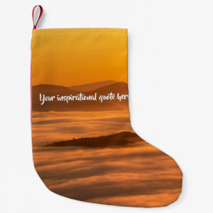 Your custom text sunrise above foggy landscape small christmas stocking