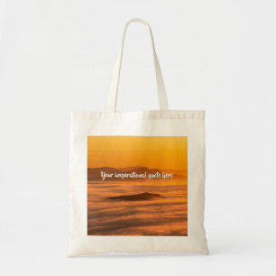 Your custom text sunrise above foggy landscape tote bag