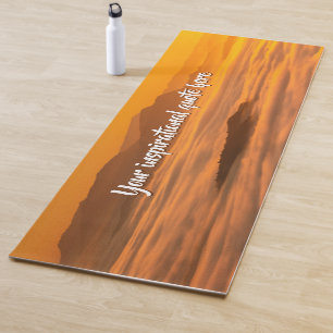 Your custom text sunrise above foggy landscape yoga mat